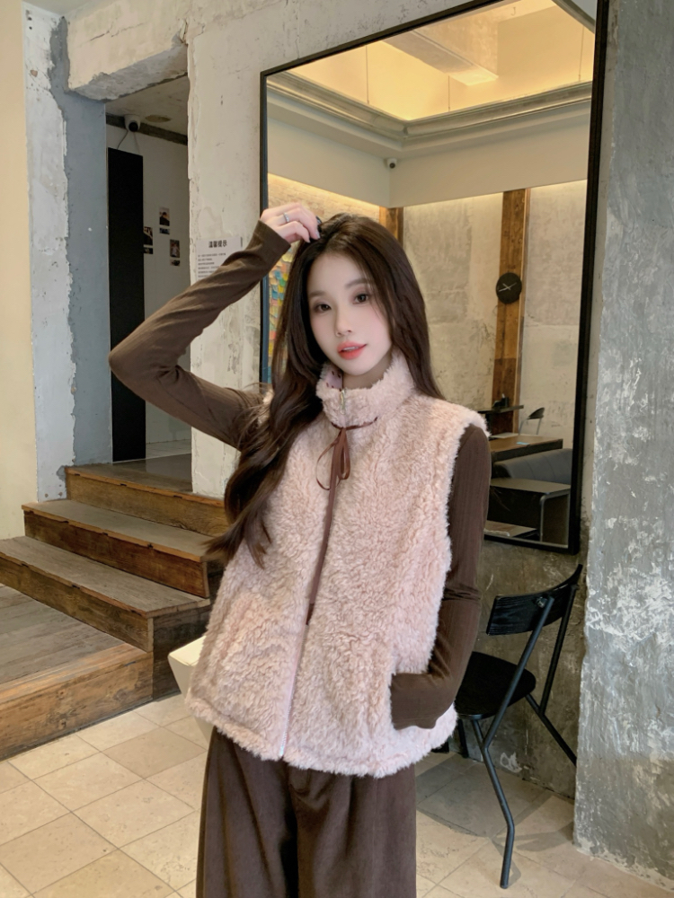 Polka dot wear coat lambs wool waistcoat for women