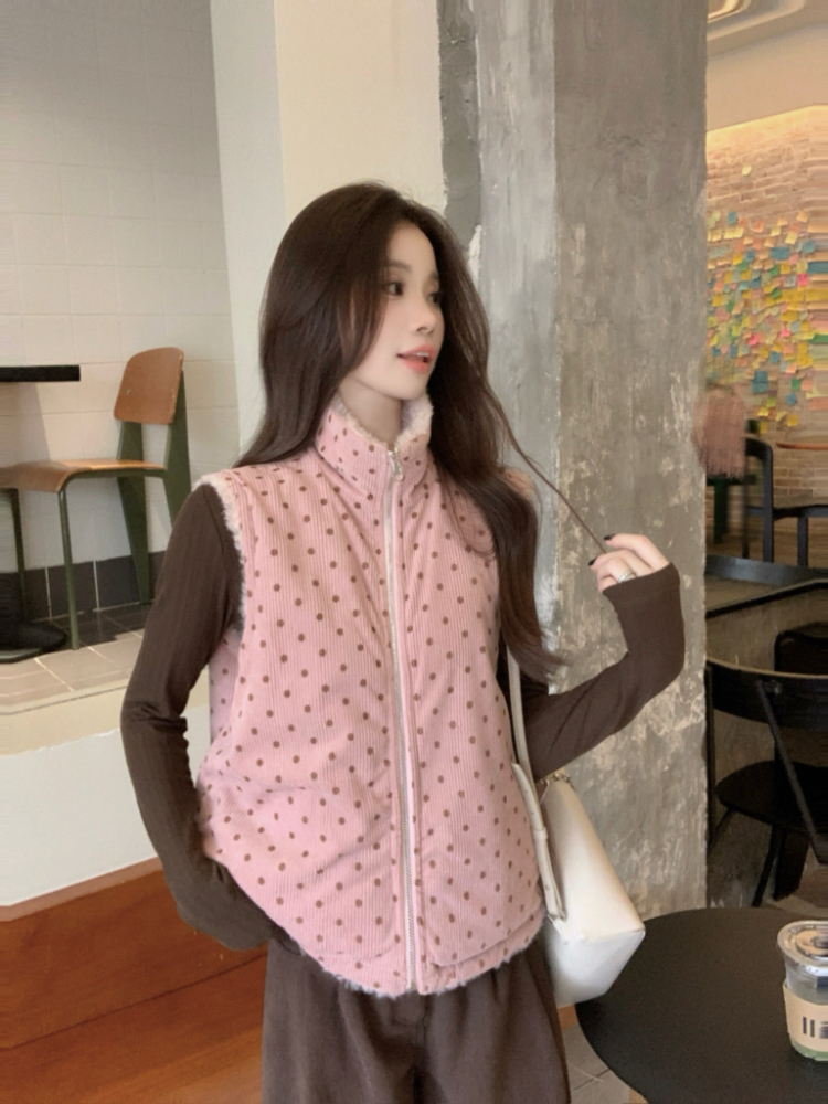 Polka dot wear coat lambs wool waistcoat for women