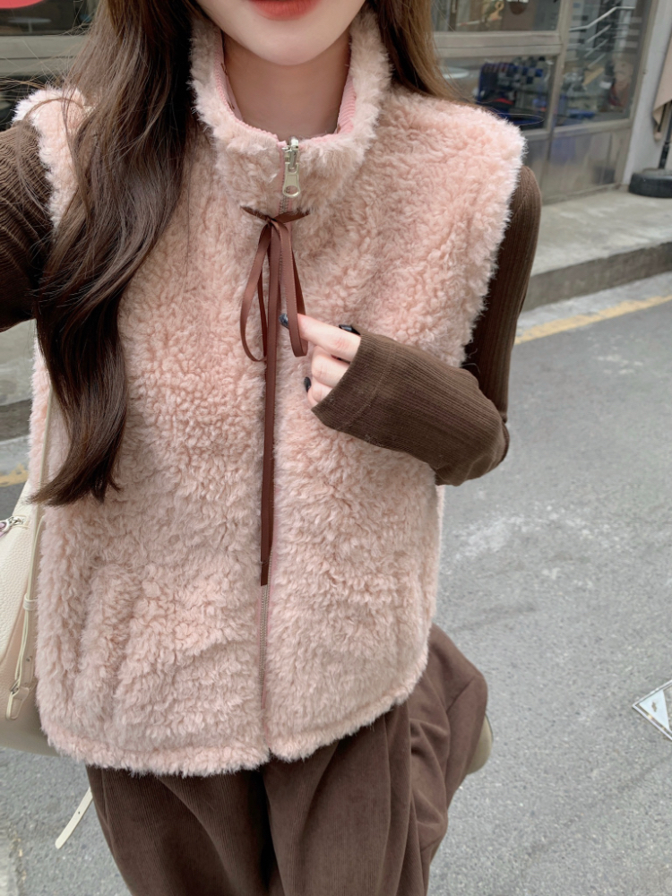 Polka dot wear coat lambs wool waistcoat for women