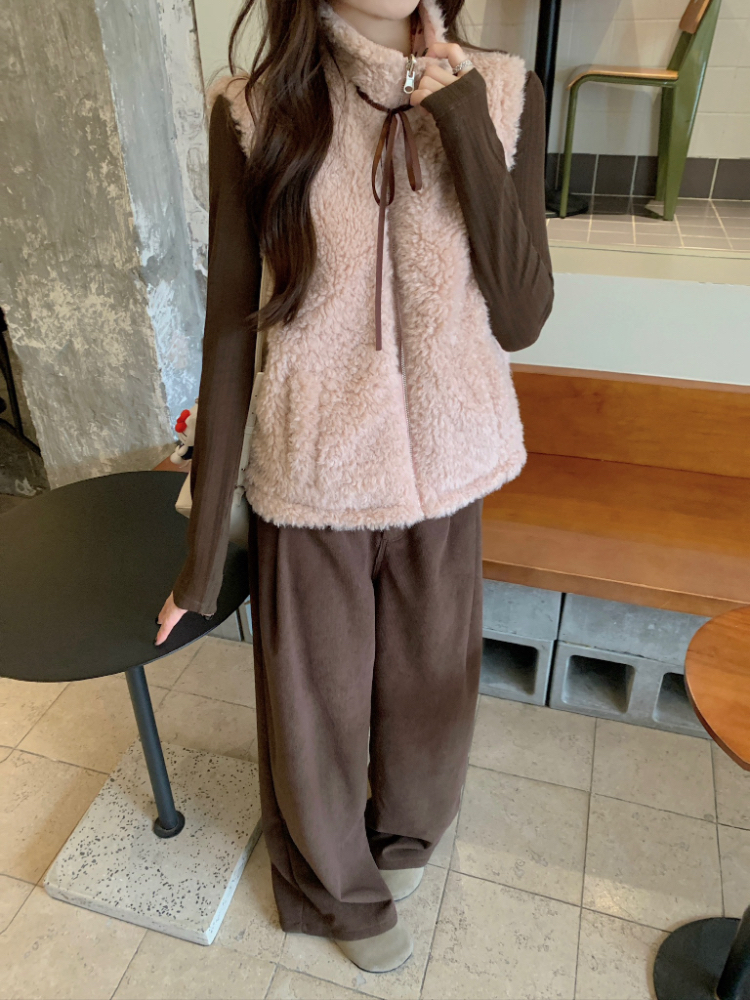 Polka dot wear coat lambs wool waistcoat for women