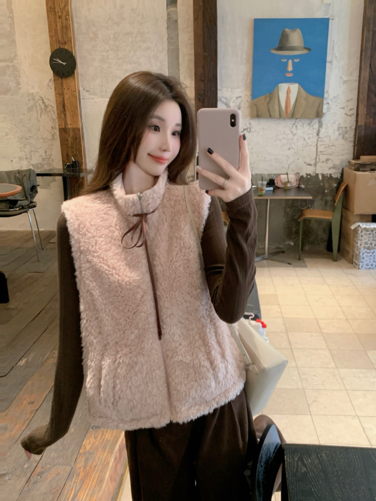 Polka dot wear coat lambs wool waistcoat for women