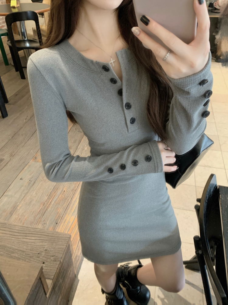 Slim Korean style round neck dress bottoming knitted T-back