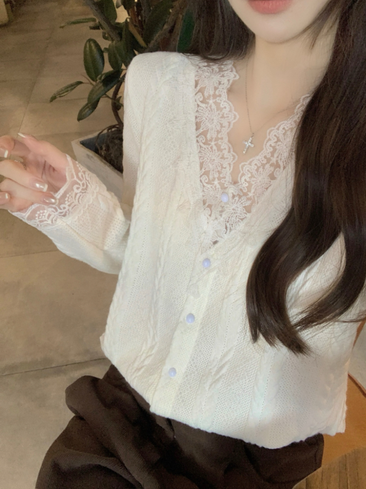 Knitted elegant shirt temperament tops for women