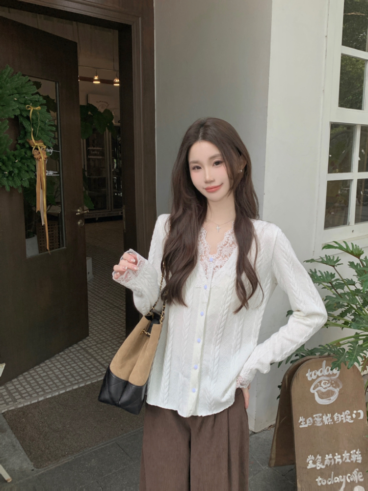Knitted elegant shirt temperament tops for women