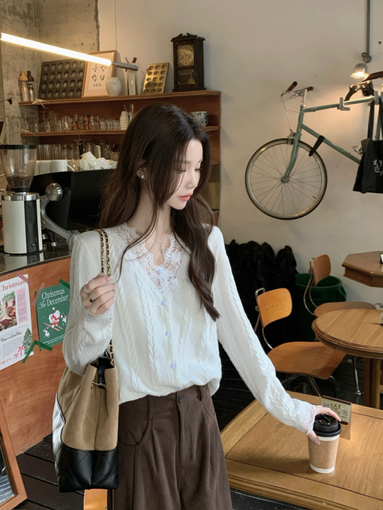 Knitted elegant shirt temperament tops for women