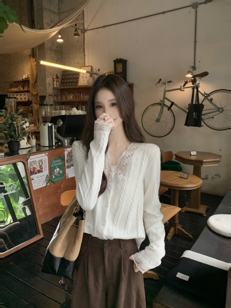 Knitted elegant shirt temperament tops for women