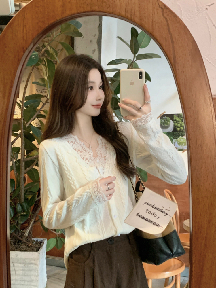 Knitted elegant shirt temperament tops for women