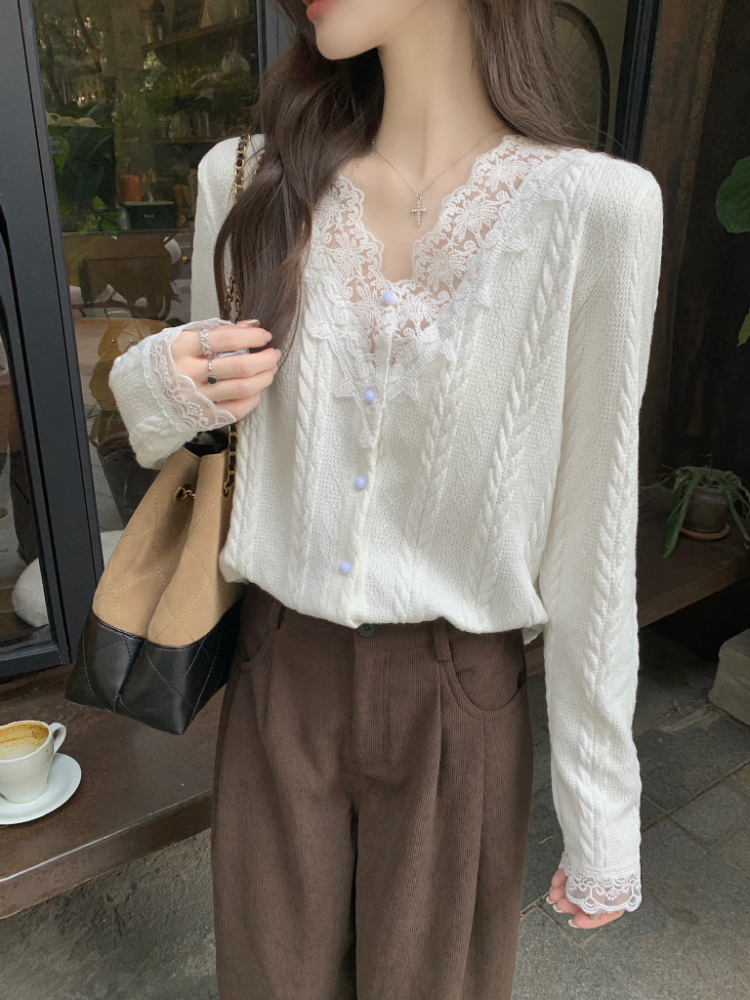 Knitted elegant shirt temperament tops for women