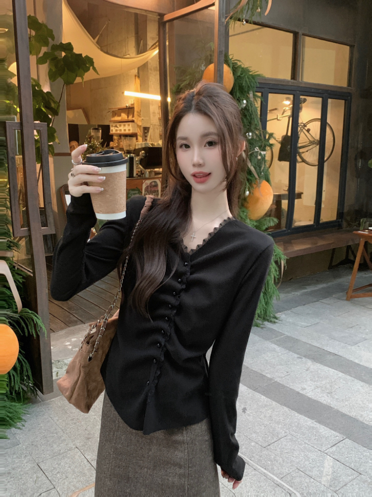 V-neck temperament cardigan bottoming tops for women