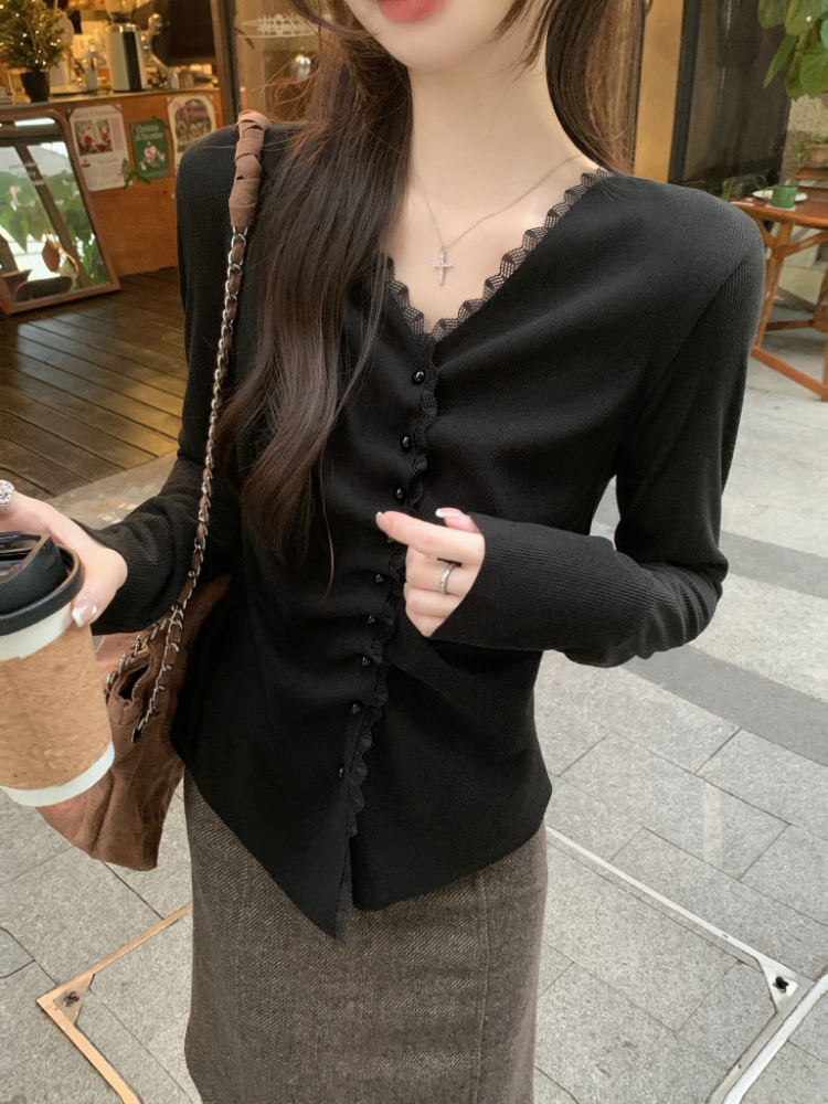 V-neck temperament cardigan bottoming tops for women