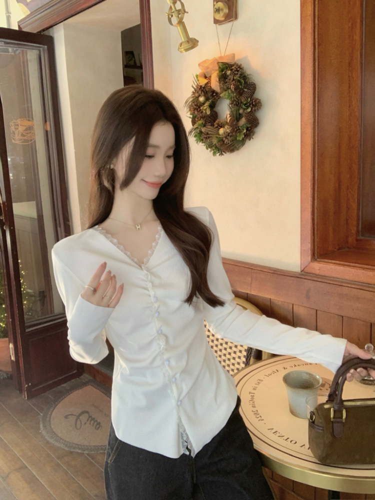 V-neck temperament cardigan bottoming tops for women