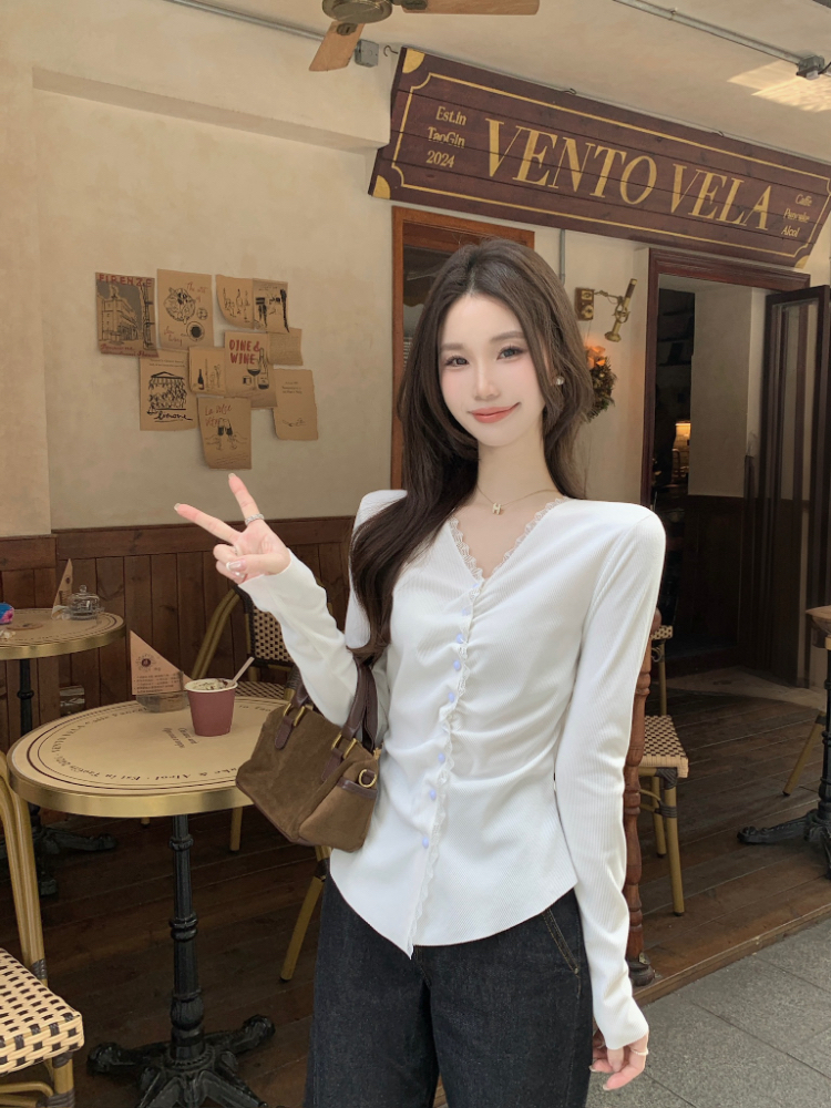 V-neck temperament cardigan bottoming tops for women