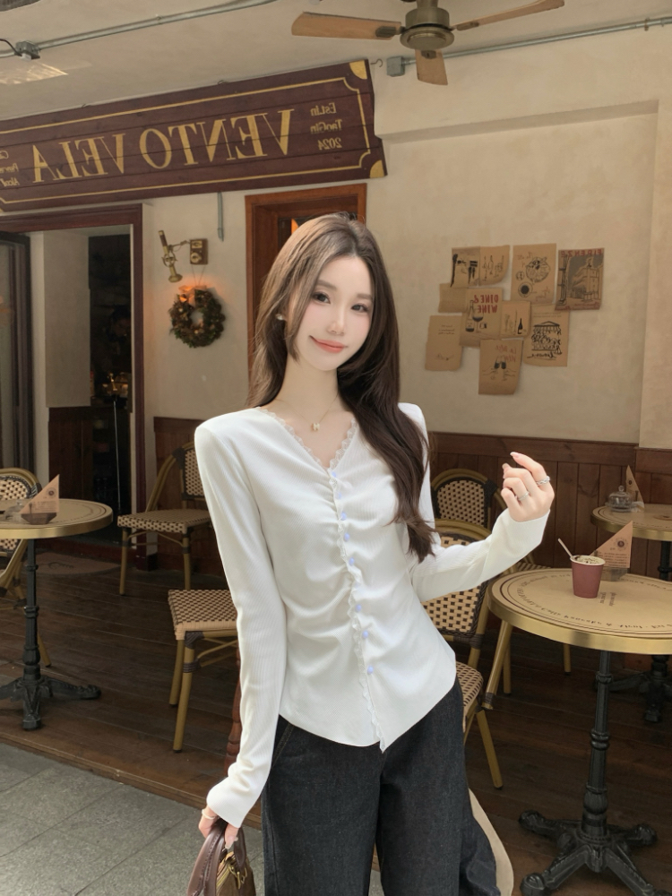 V-neck temperament cardigan bottoming tops for women