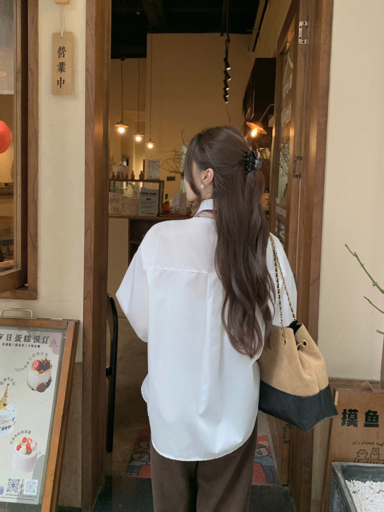 Commuting all-match shirt lapel long sleeve tops for women