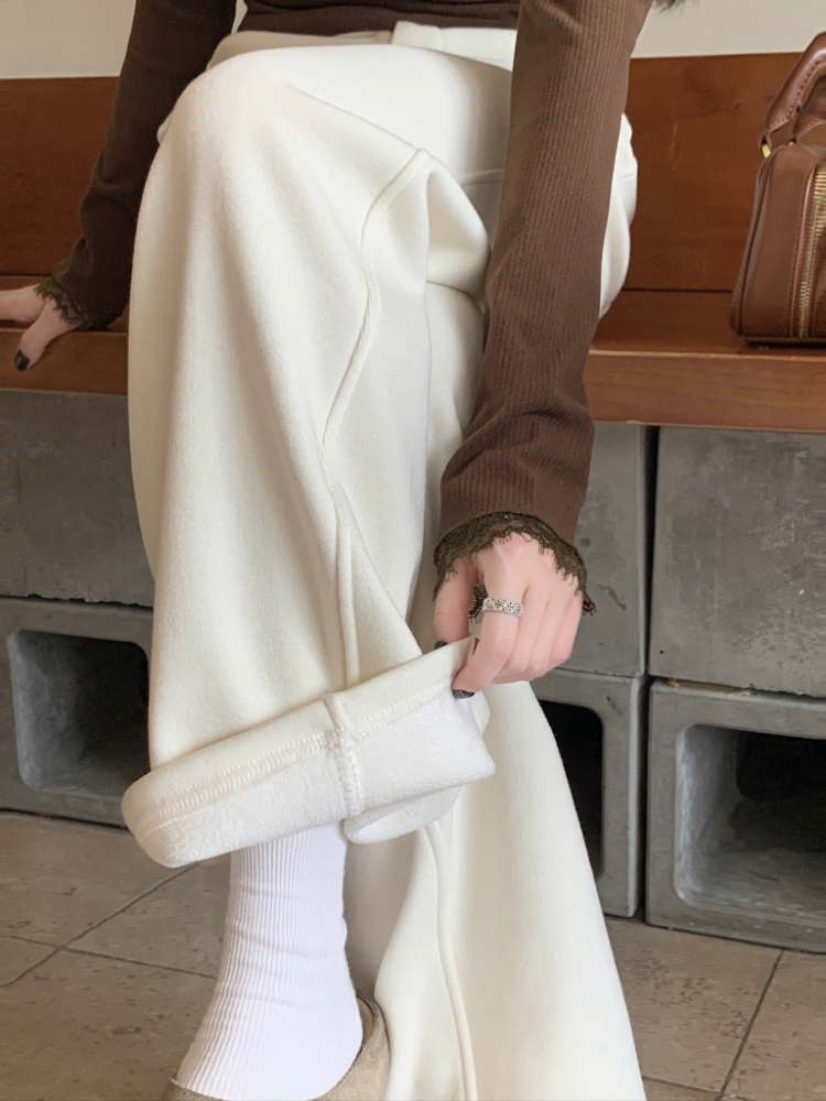 Woolen loose wide leg pants winter high waist long pants