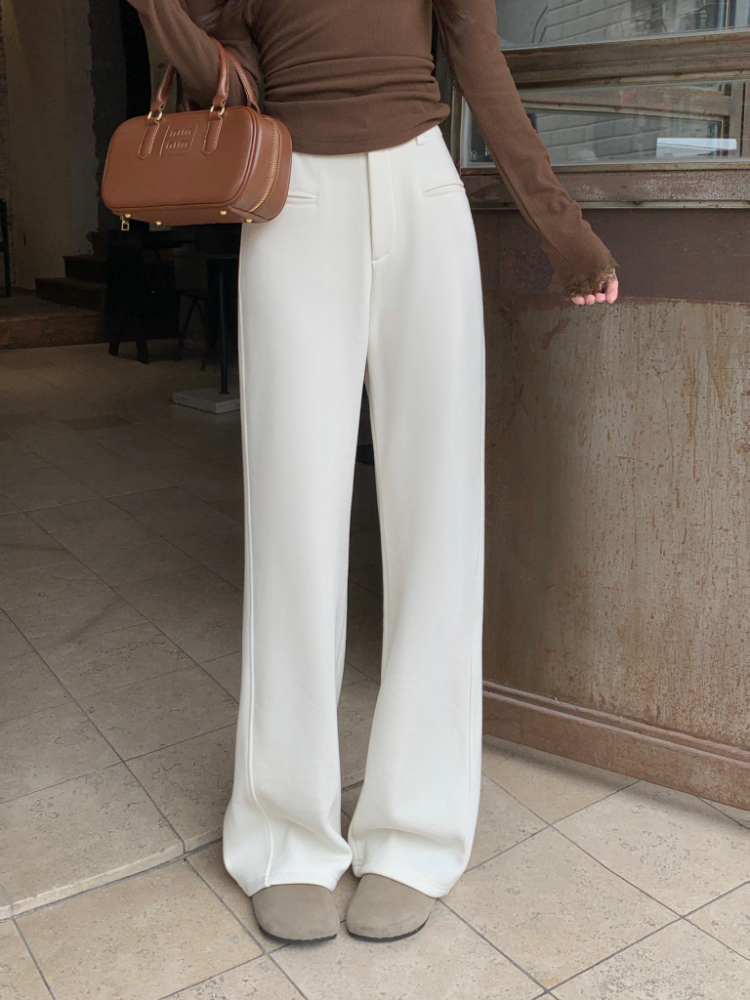 Woolen loose wide leg pants winter high waist long pants