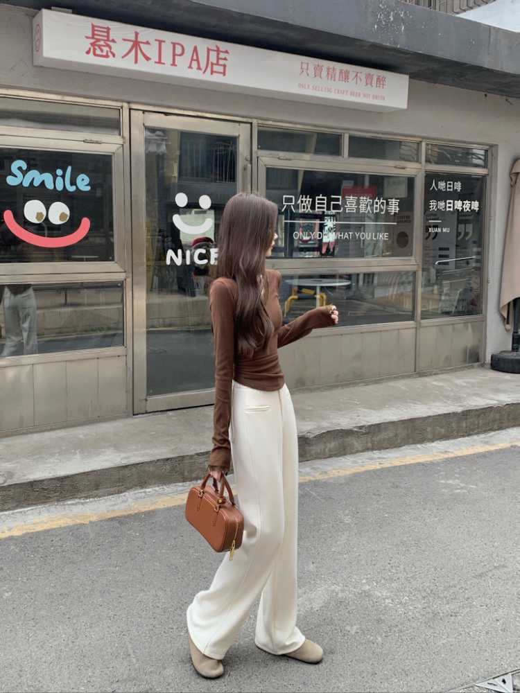 Woolen loose wide leg pants winter high waist long pants