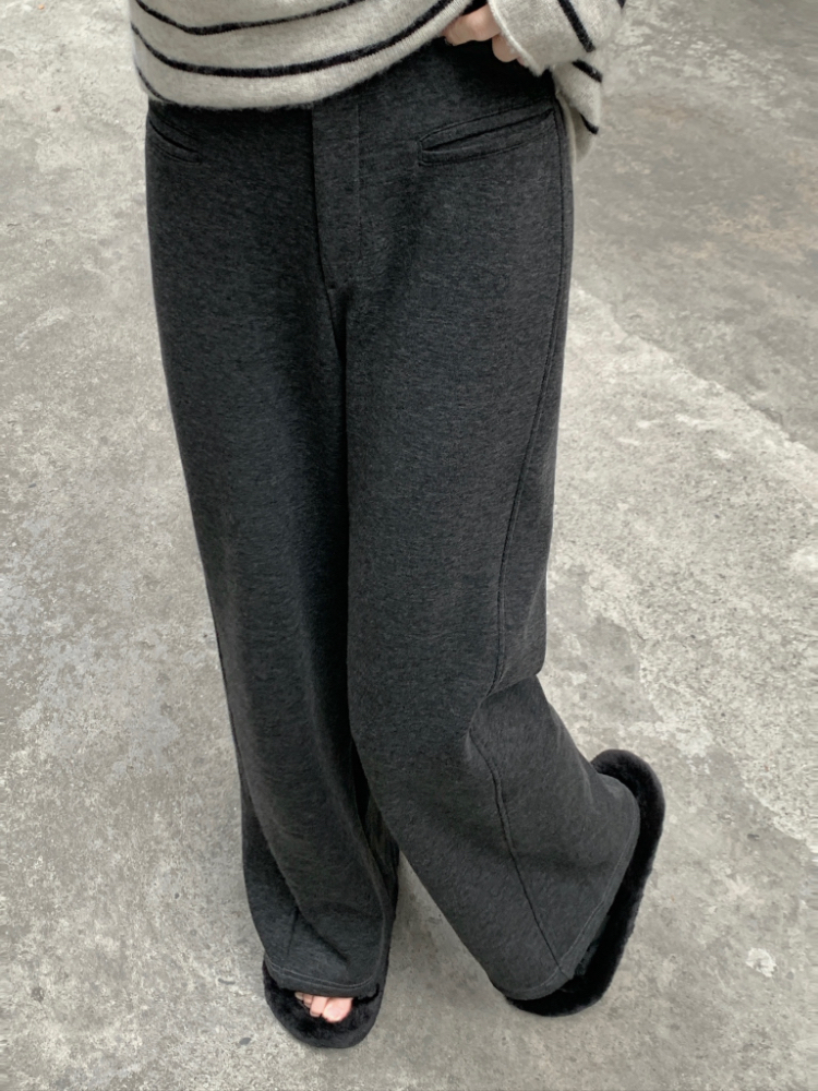 Woolen loose wide leg pants winter high waist long pants