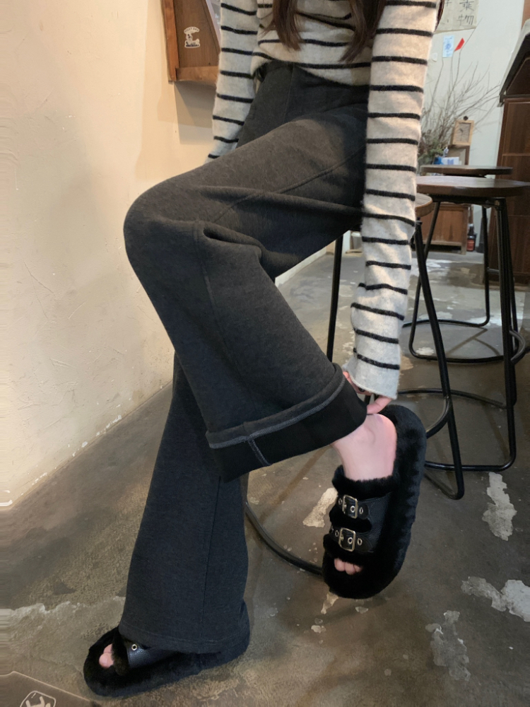 Woolen loose wide leg pants winter high waist long pants