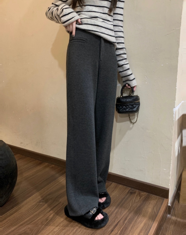 Woolen loose wide leg pants winter high waist long pants