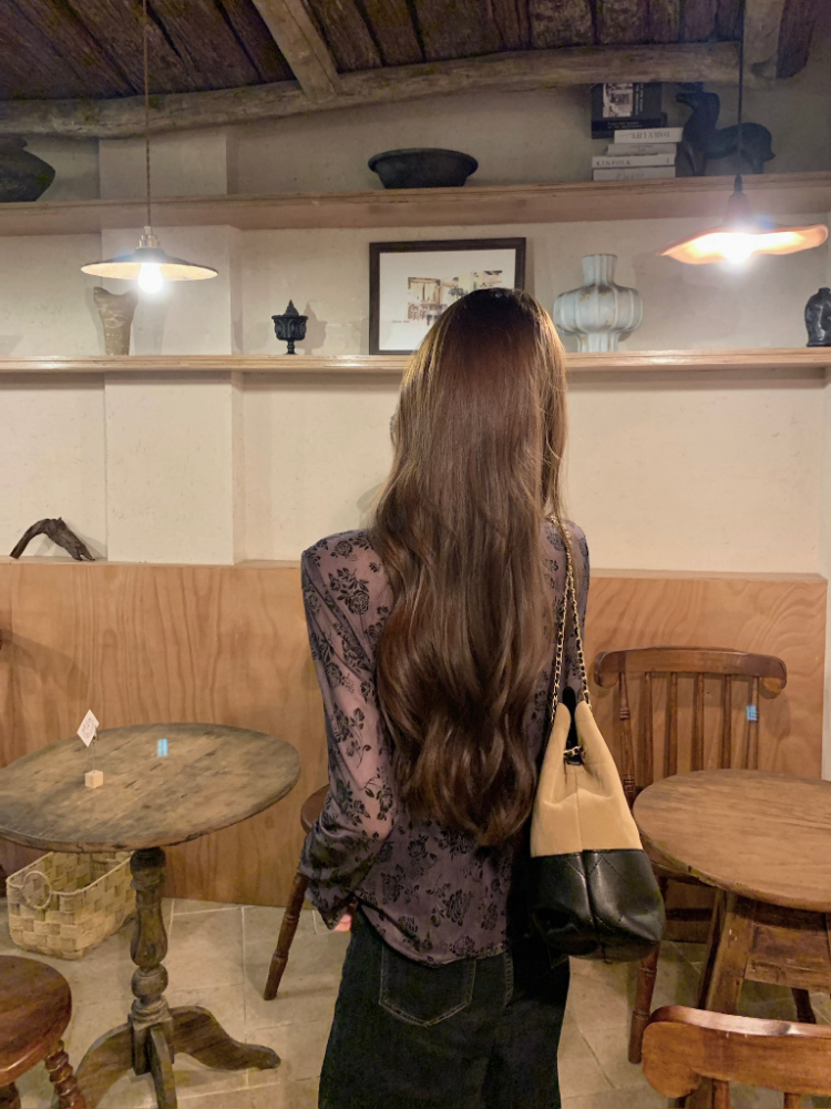 Korean style splice lace tops all-match spring slim shirt