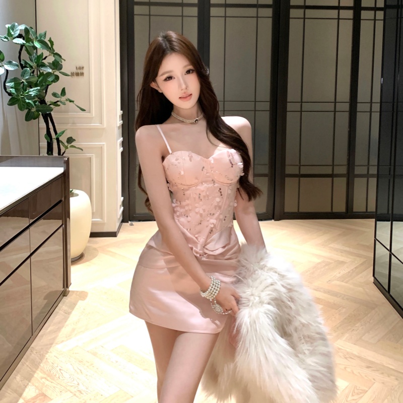 Slim chest pad short package hip sling spicegirl dress