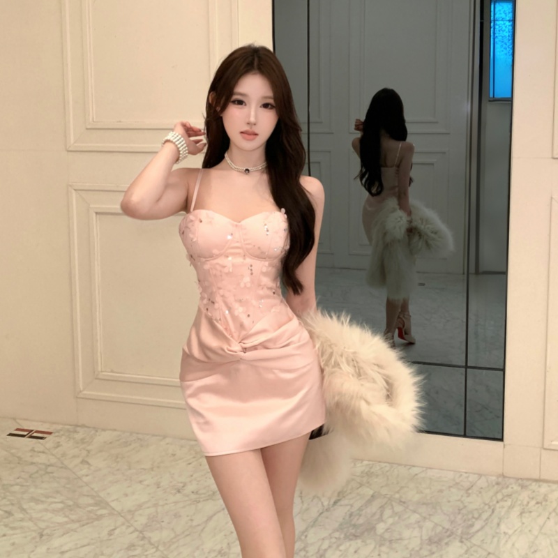 Slim chest pad short package hip sling spicegirl dress