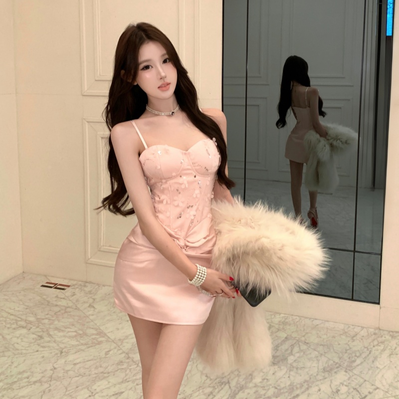 Slim chest pad short package hip sling spicegirl dress