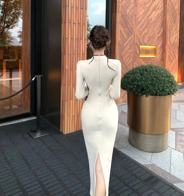 Long sleeve cheongsam applique dress for women