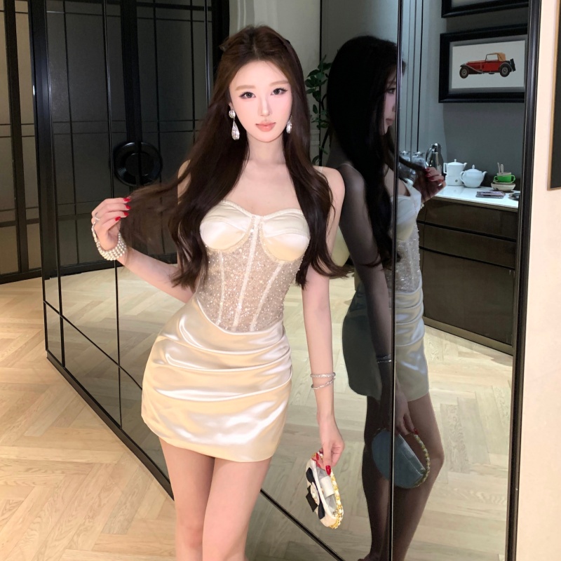 Spicegirl short splice package hip slim dress