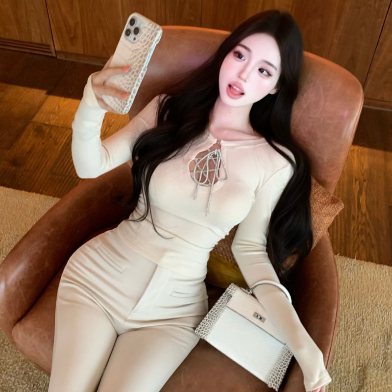 Slim wear diamond sweater bandage bottoming tops