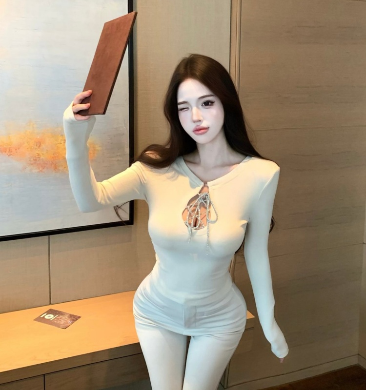 Slim wear diamond sweater bandage bottoming tops