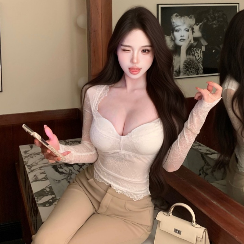 Lace spicegirl tops refinement bottoming shirt for women