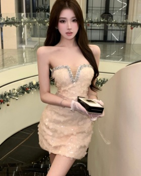 Diamond wrapped chest formal dress sequins niche dress