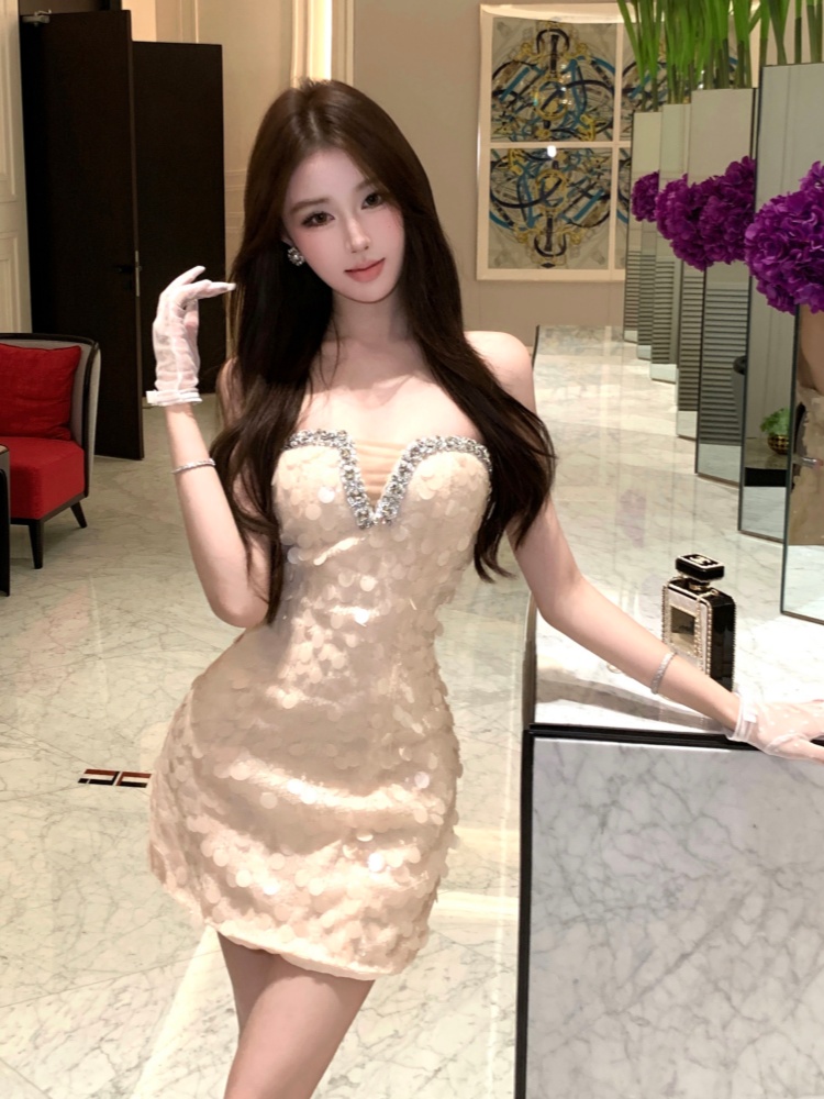 Diamond wrapped chest formal dress sequins niche dress