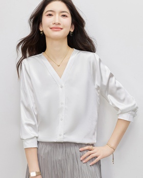 Satin purple V-neck temperament shirt for women