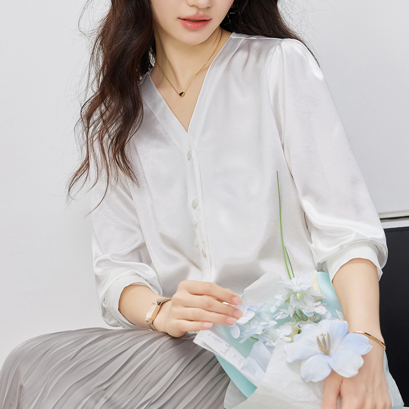 Satin purple V-neck temperament shirt for women