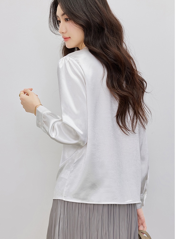 Satin purple V-neck temperament shirt for women