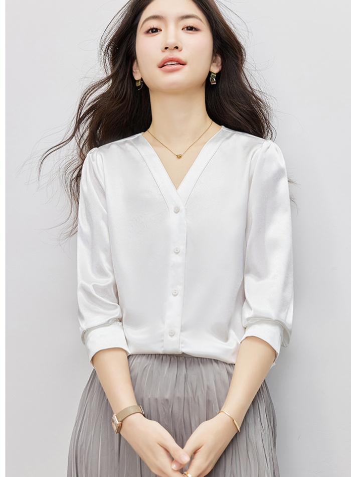 Satin purple V-neck temperament shirt for women