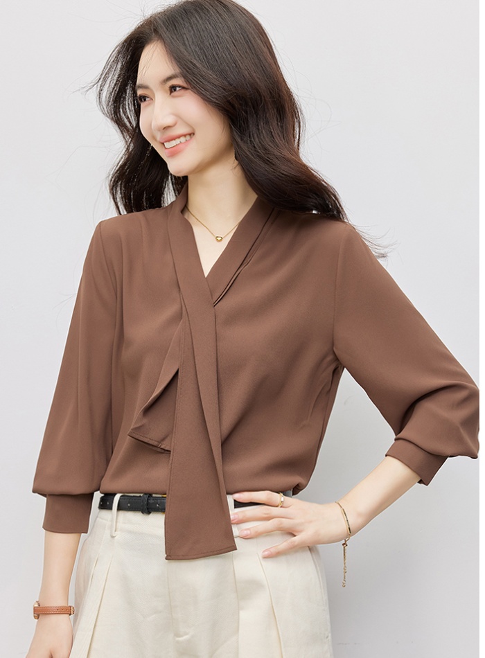 V-neck fashion streamer all-match spring shirt for women