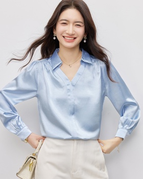 Niche temperament shirt V-neck satin tops for women
