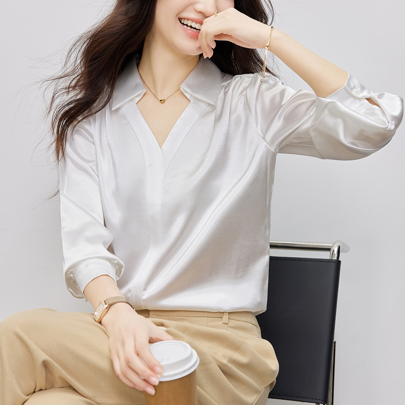 Niche temperament shirt V-neck satin tops for women