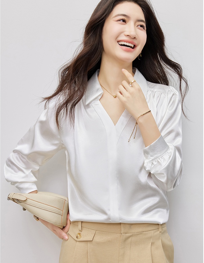 Niche temperament shirt V-neck satin tops for women