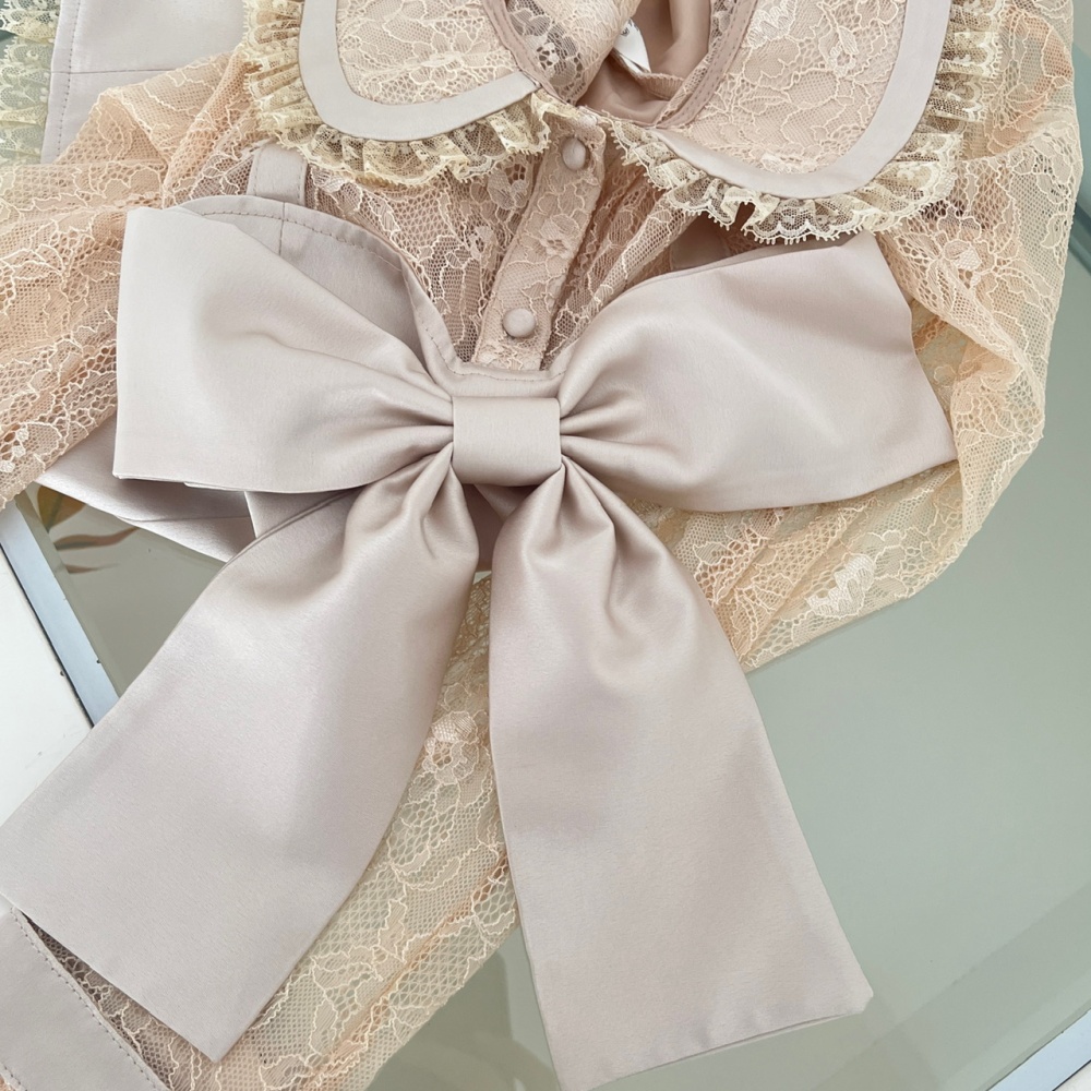 Long sleeve Pseudo-two skirt lace gauze shirt a set