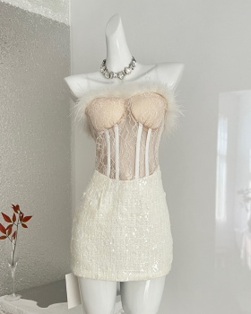 Package hip splice France style wrapped chest winter lace dress