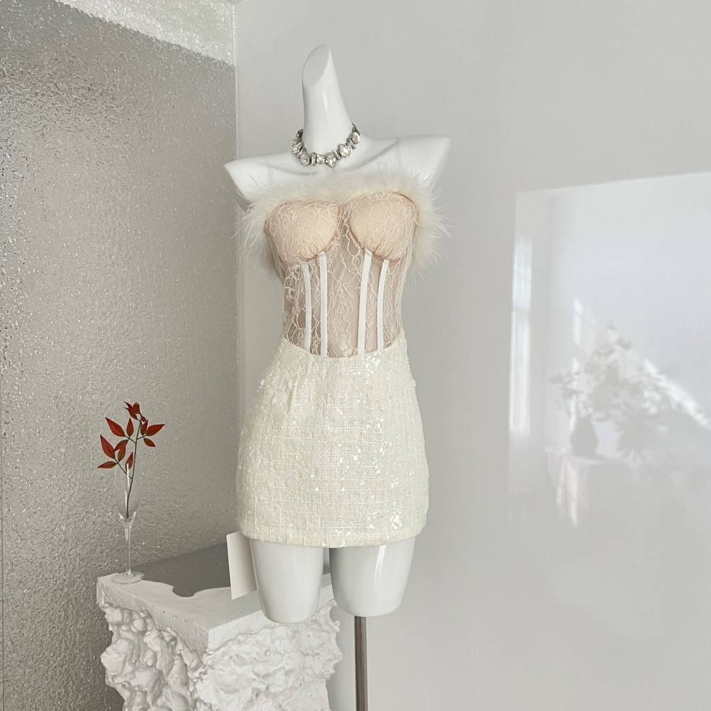 Package hip splice France style wrapped chest winter lace dress