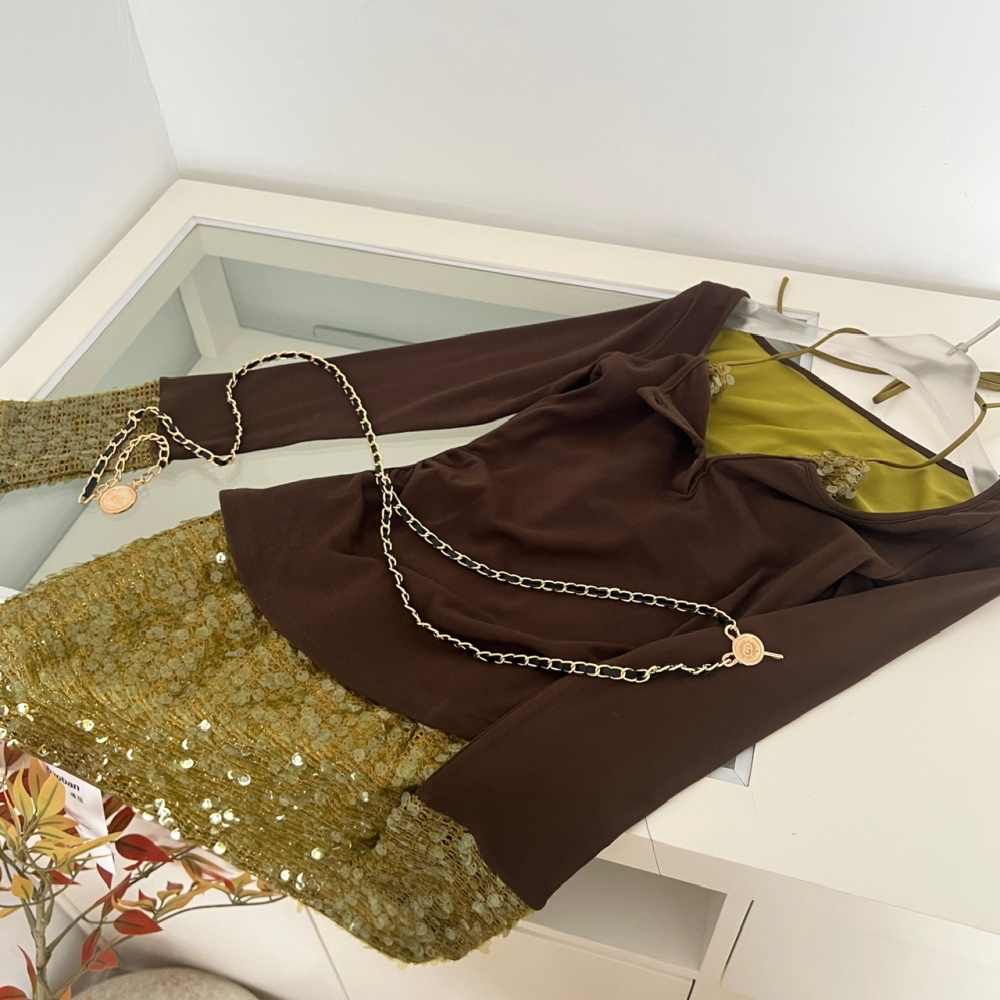 Enticement package hip Pseudo-two winter knitted dress