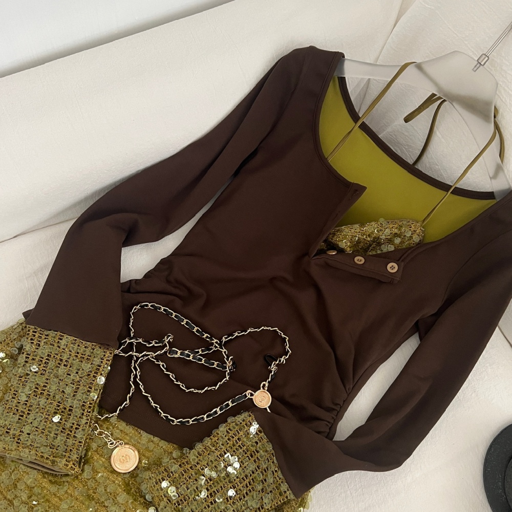 Enticement package hip Pseudo-two winter knitted dress