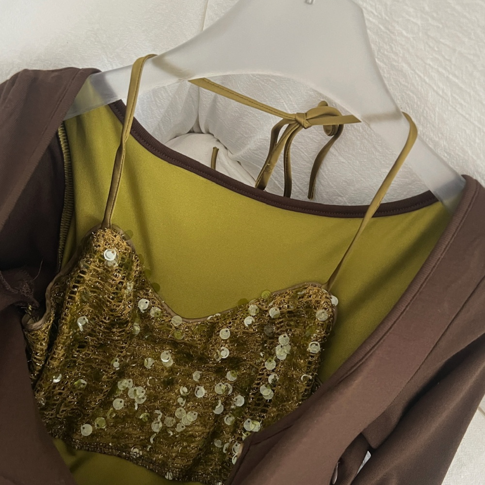 Enticement package hip Pseudo-two winter knitted dress