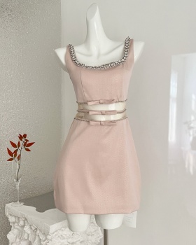 Waist maiden fully-jewelled business suit bow hollow dress